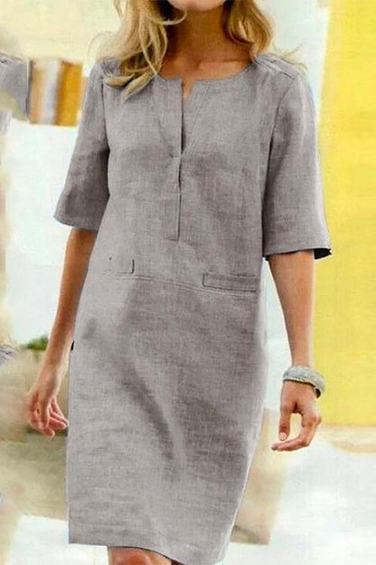 Kathy gerades Kleid aus Leinen und Baumwolle mit halben Ärmeln