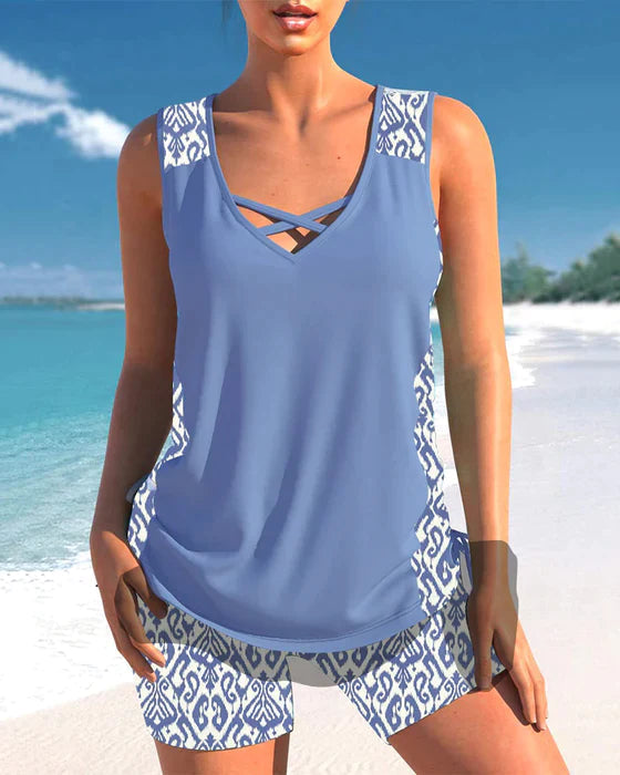 Tankini mit Tribal-Print und gekreuzten Details