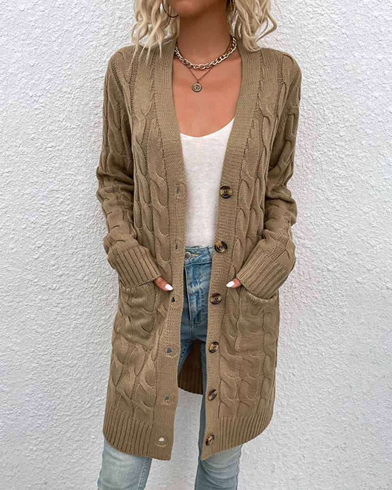 Langärmelige Strickjacke in einer unifarbenen Farbe