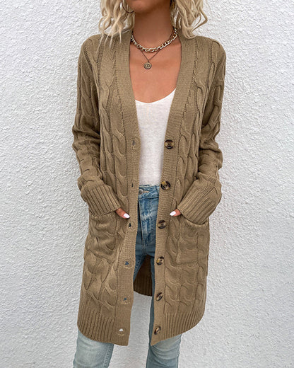 Langärmelige Strickjacke in einer unifarbenen Farbe