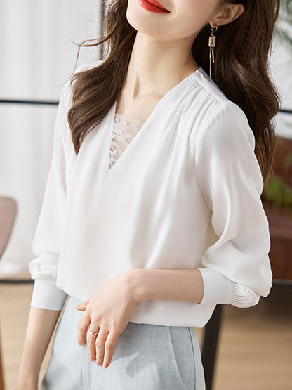 Faiza Bluse | Langärmelige Chiffonbluse mit V-Ausschnitt
