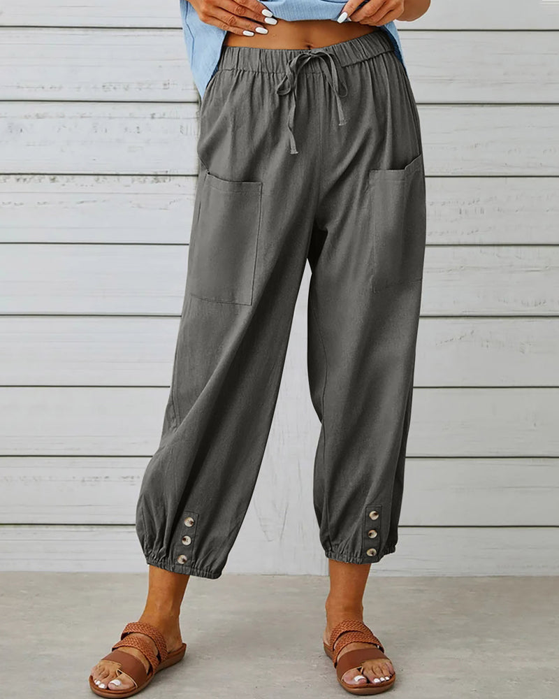 Camille - Bequeme Cargohose mit Kordelzug und Knöpfen