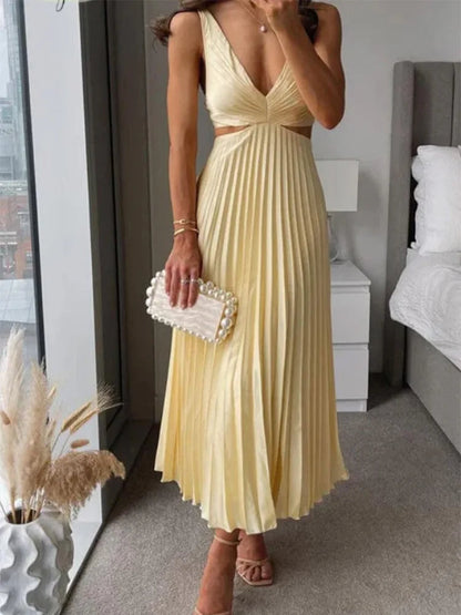 Elegantes ärmelloses Kleid mit offenem Rücken und charmantem, raffiniertem Design für Anlässe bei warmem Wetter