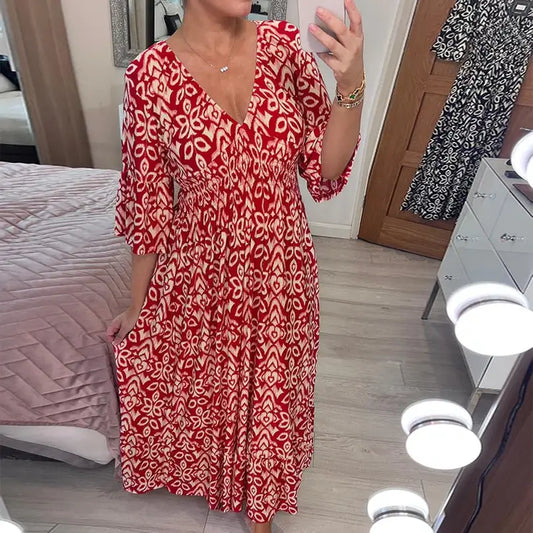 Joelina -Böhmisches Kleid mit V-Ausschnitt und Falten in der Taille