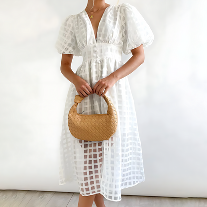 Elegantes Sommer-Midikleid mit kurzen Puffärmeln