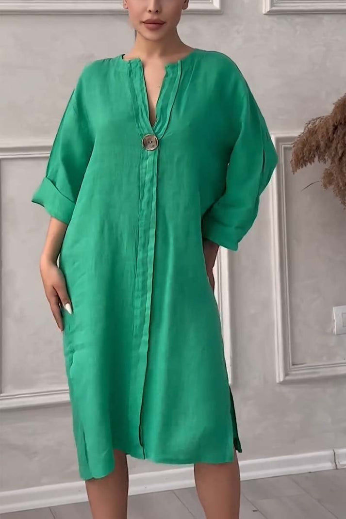 Freizeitkleid aus Baumwolle und Leinen mit Knopfverschluss