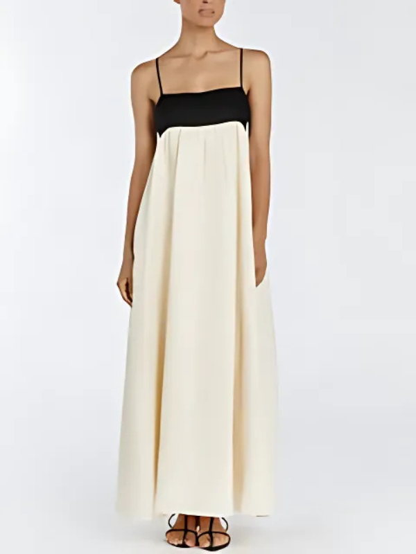 Lässiges langes Kleid mit kombiniertem Muster, ideal für den Urlaub
