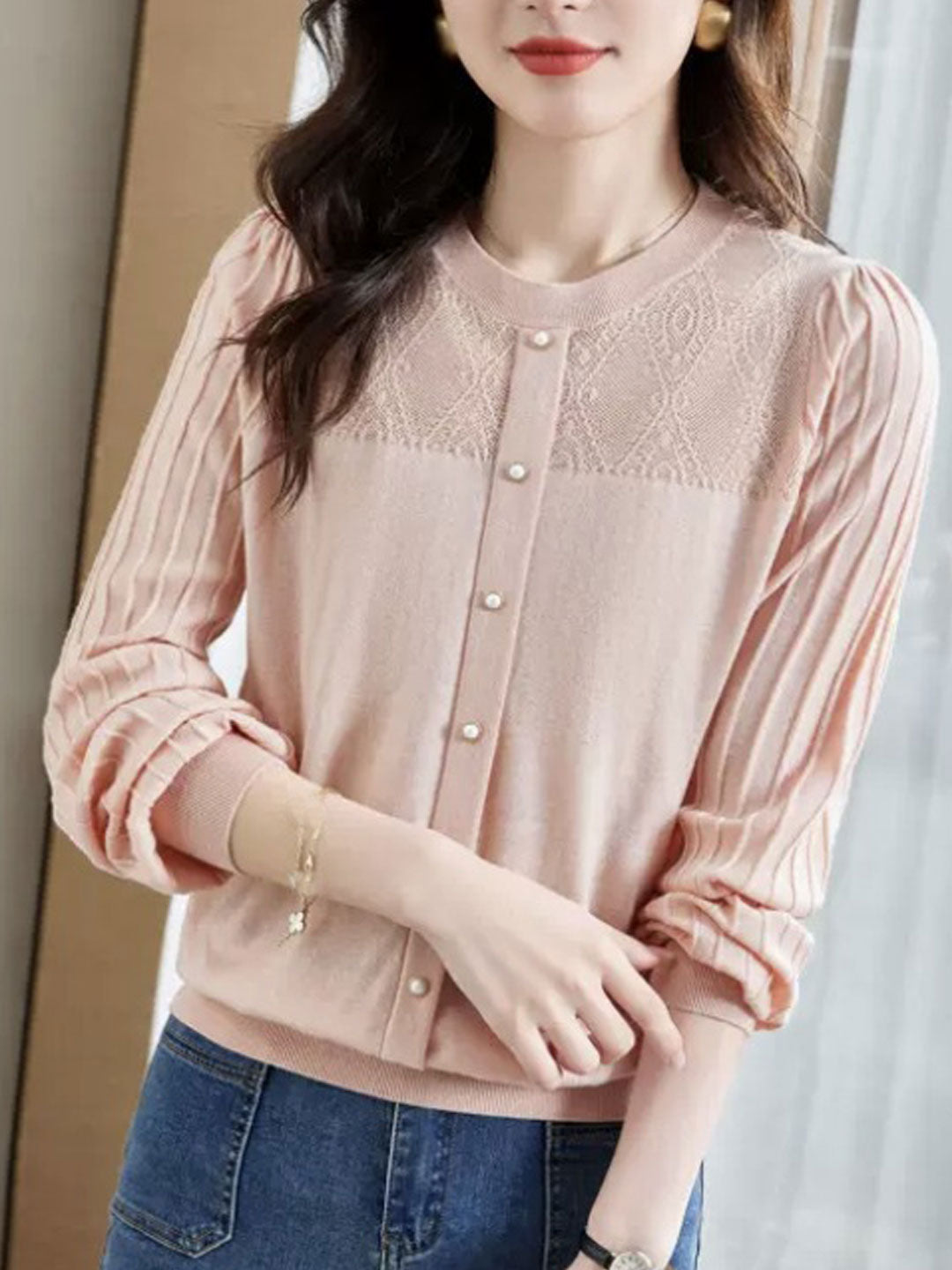 Xivana Bluse | Langärmelige Bluse mit Rundhalsausschnitt