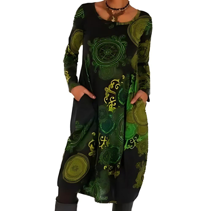Novaris™ | Elegantes Boho-Winterkleid mit langen Ärmeln und Taschen
