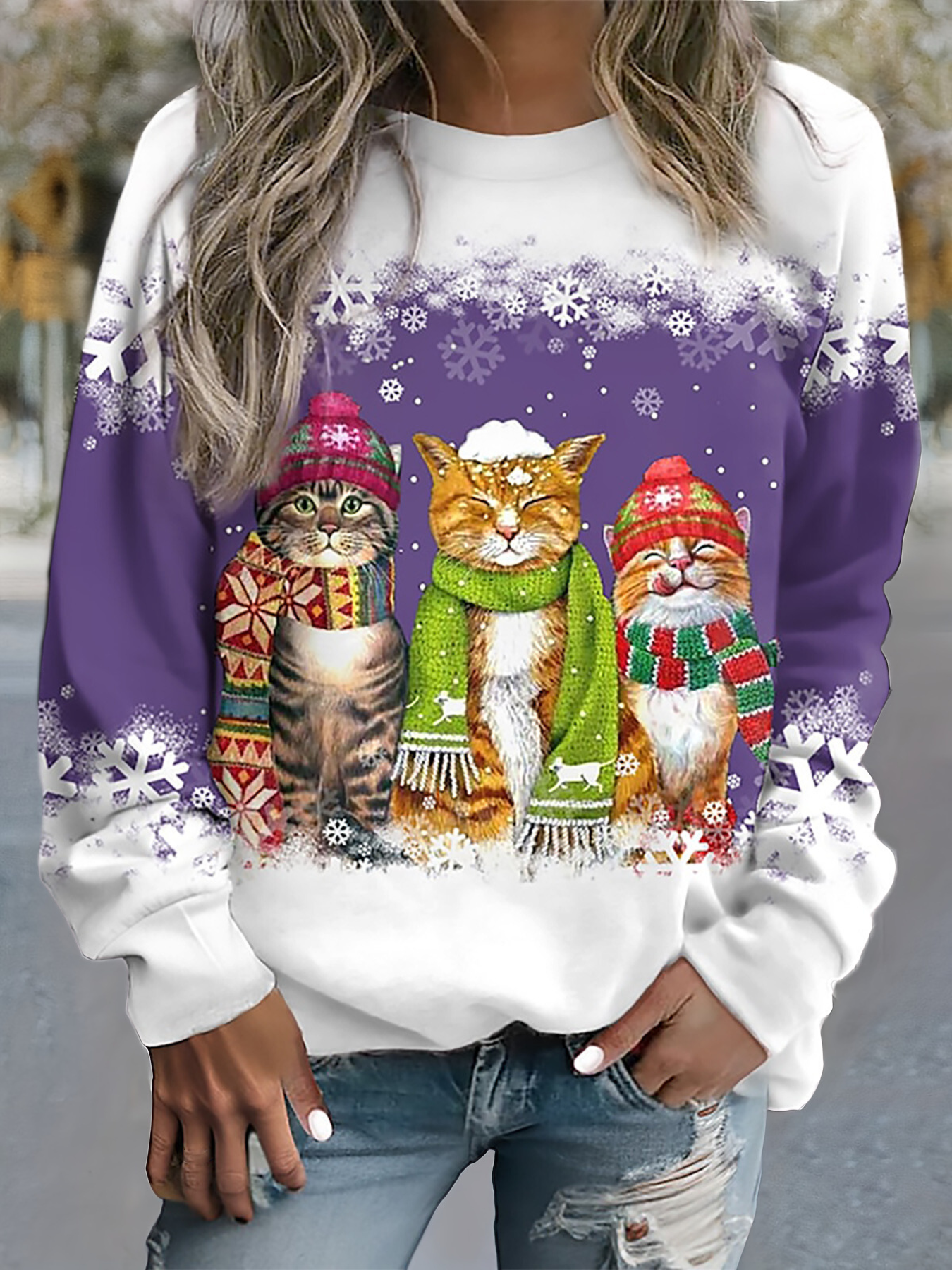 Whiskers™ | Warmes Wintertop mit Schneekatzenprint