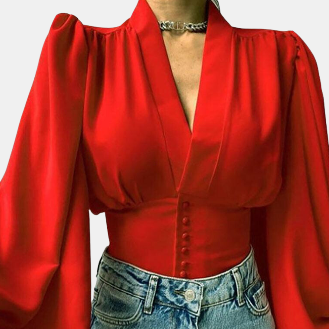 Alondra - Bluse mit modischen Puffärmeln und V-Ausschnitt
