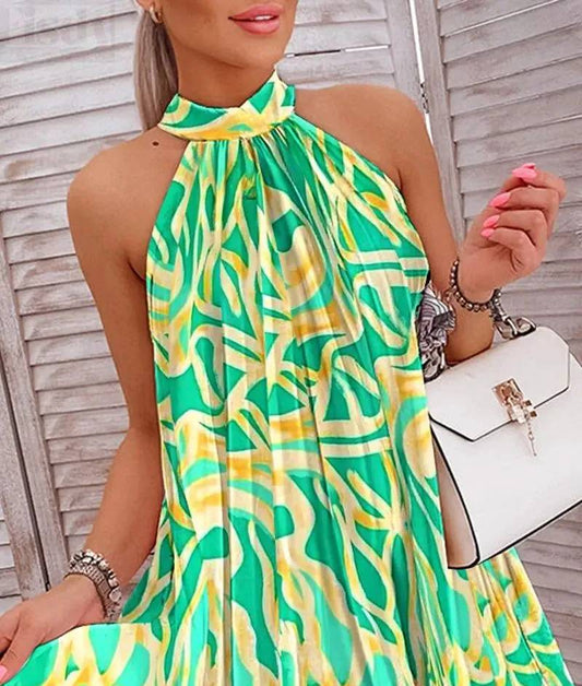 Plisierter Cocktailkleid ohne Ärmel mit Print