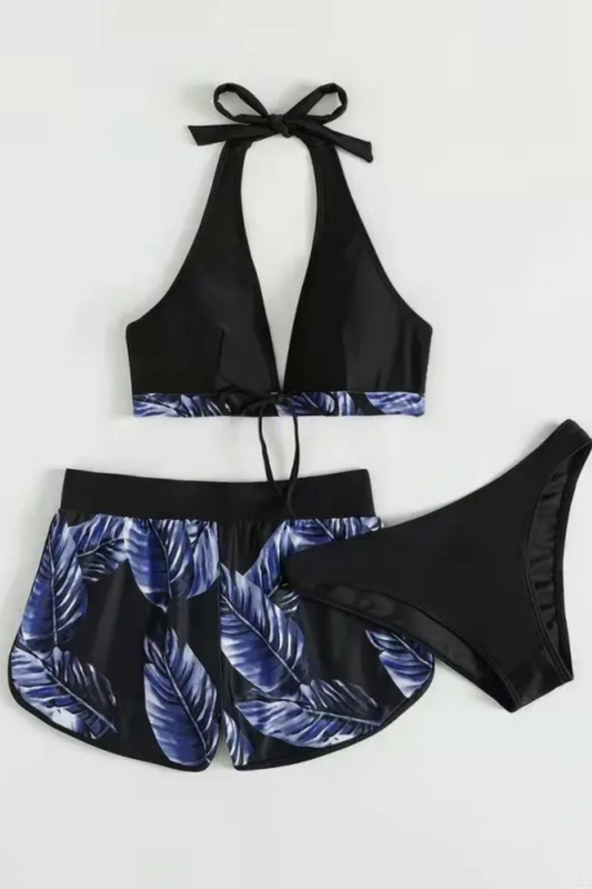 Ava | 3-teiliges Bikini-Set mit Blattdruck für Damen
