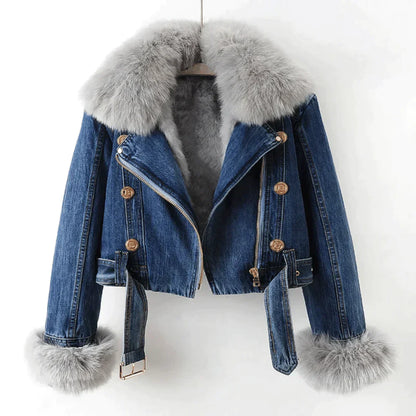 Elegance Denim & Pelz Jacke