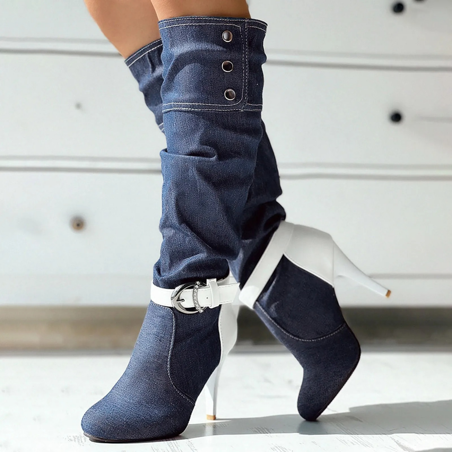 Hohe Patchwork-Stiefel für Frauen - Luzey