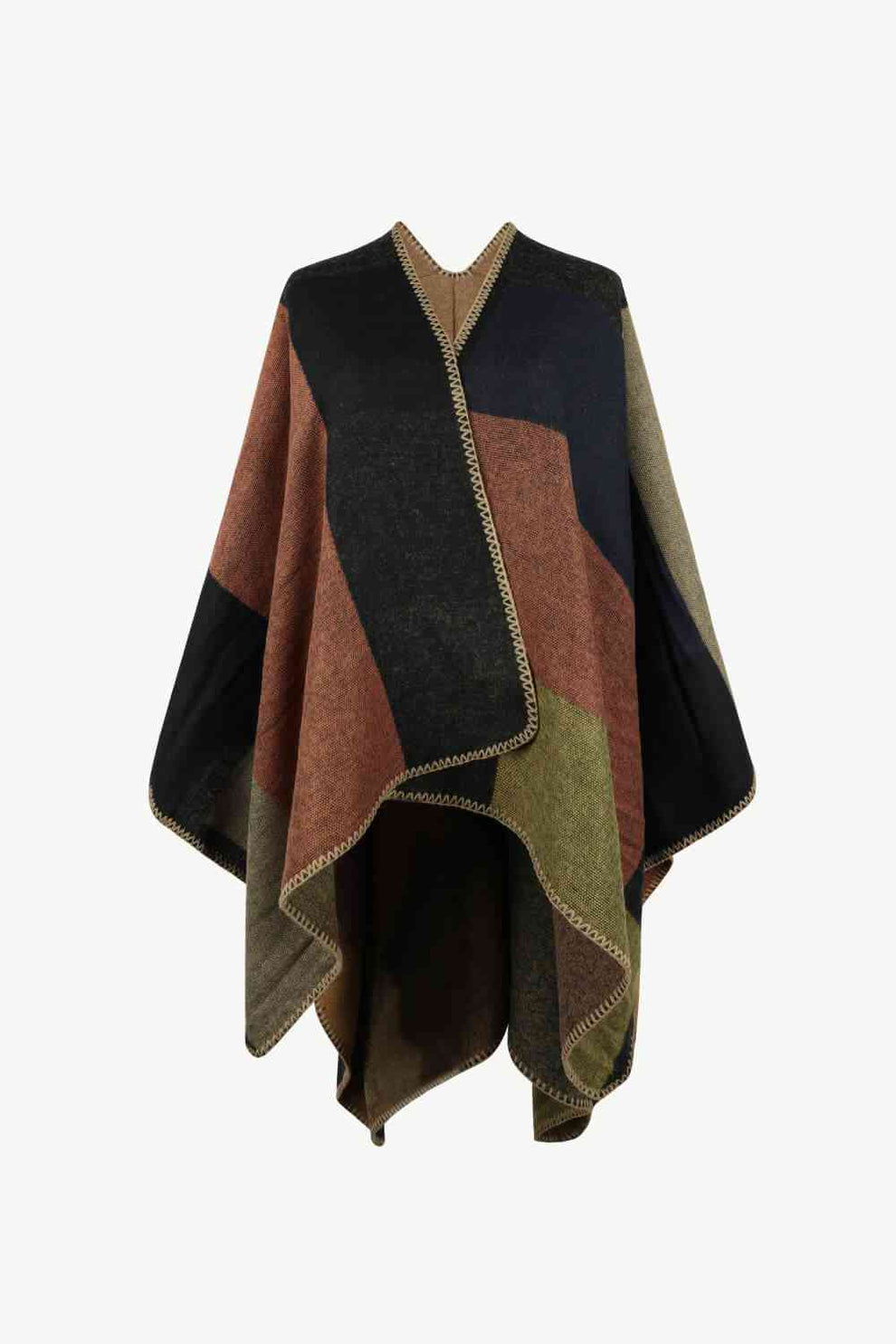 Leuchtender Poncho mit offener Vorderseite und mehrfarbigen Einsätzen