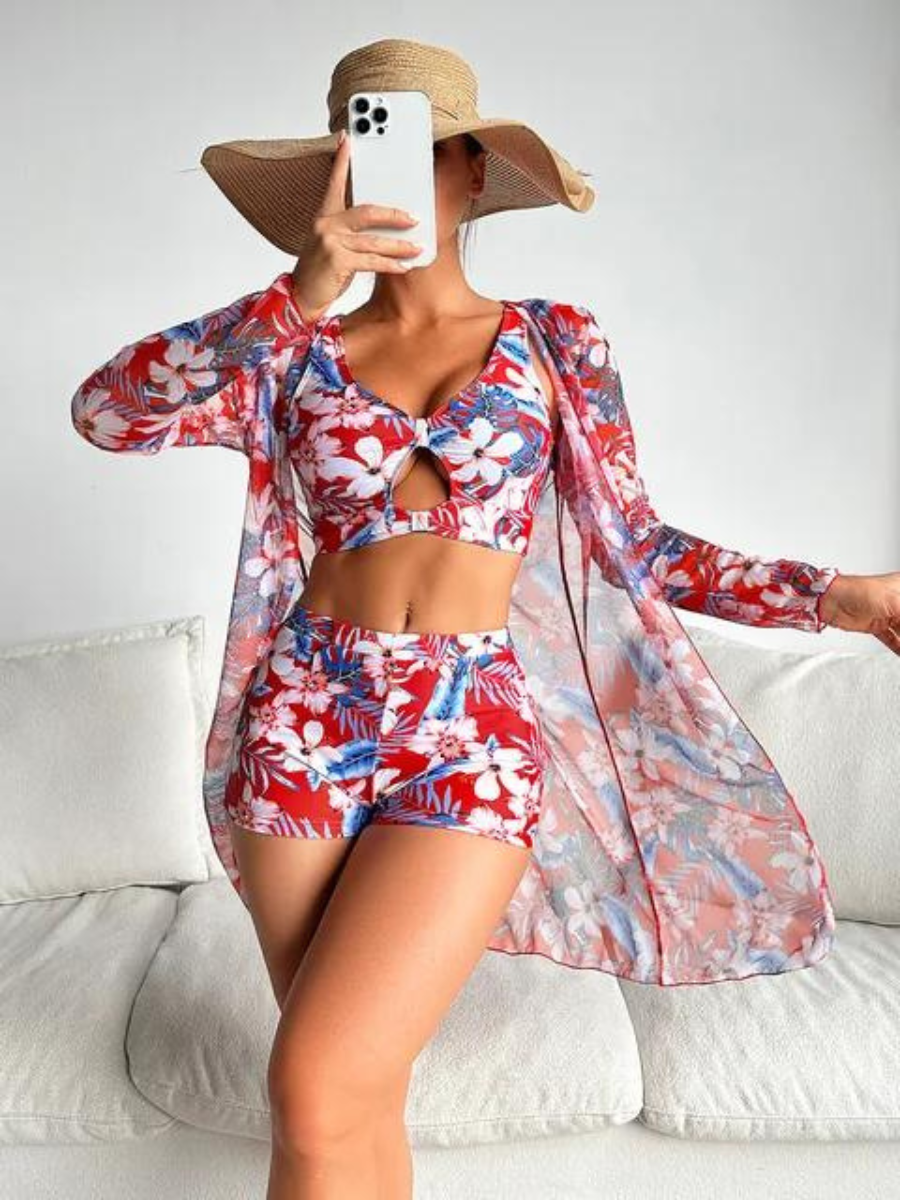 Sexy geblümter Badeanzug-mit-hoher-Taille