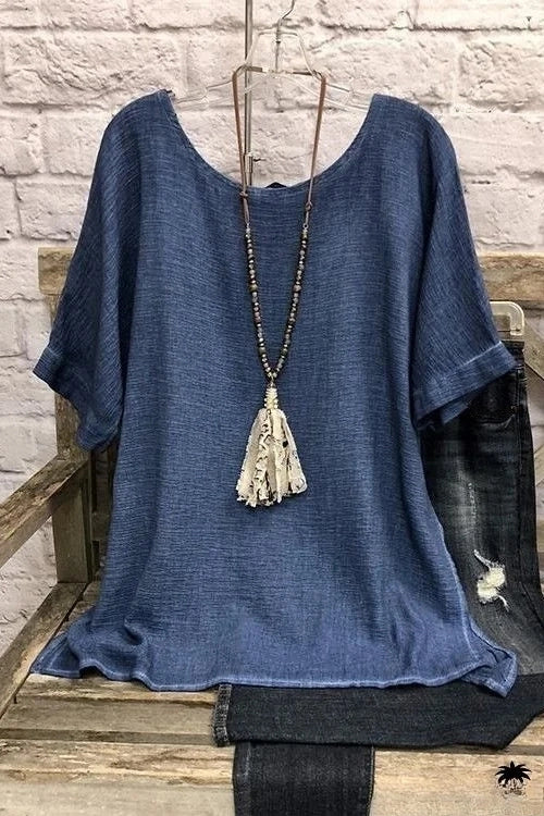 Anna - Bluse mit kurzen Ärmeln und Rundhalsausschnitt, uni