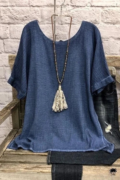 Anna - Bluse mit kurzen Ärmeln und Rundhalsausschnitt, uni