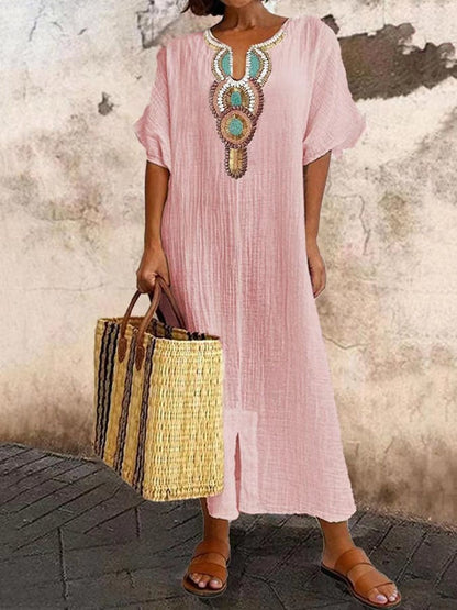 Giulette - Unifarbenes Damen-Kleid mit V-Ausschnitt und kurzen Ärmeln