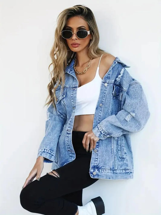 Trendy Oversized Denim Jacke für Frauen