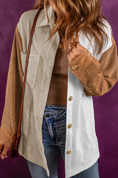 Madoka | Klassische mehrfarbige Hemdjacke aus Cord in Übergröße
