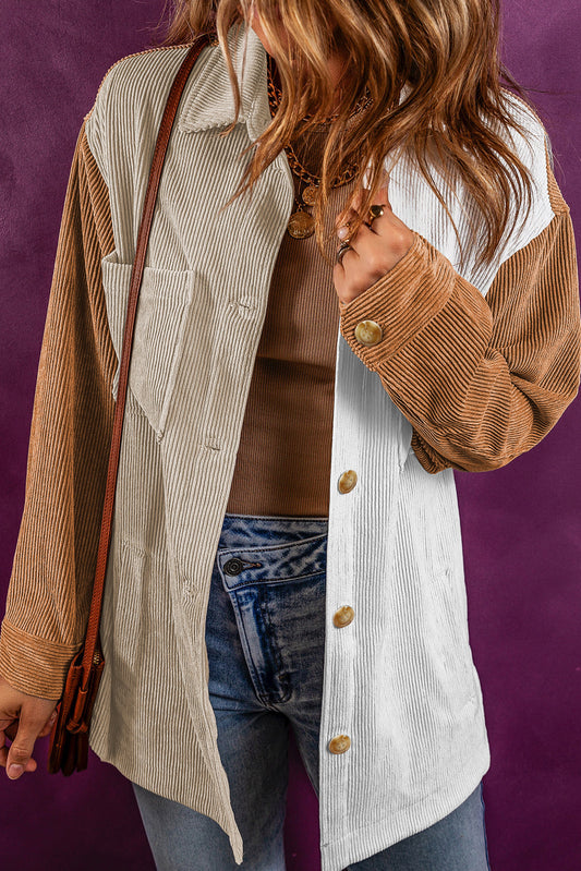 Madoka | Klassische mehrfarbige Hemdjacke aus Cord in Übergröße