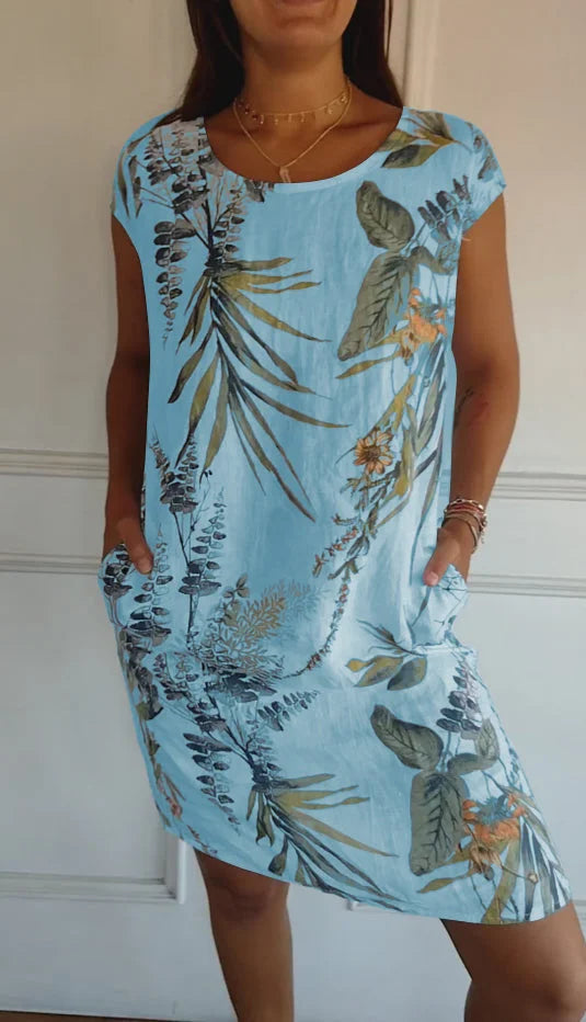 Anissa - Kleid aus bedruckter Baumwolle und Leinen für Frauen