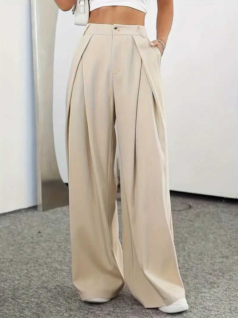 Elise - Unifarbene Plisseehose mit hoher Taille für Damen