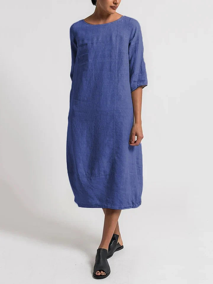 Dinny - 3/4 Ärmel Rundhalsausschnitt Schlichtes Freizeitkleid