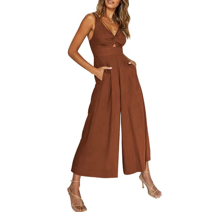 2024 neuer Jumpsuit mit V-Ausschnitt und weitem Bein