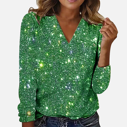 LuxeVibe™ | Bluse mit V-Ausschnitt und Diamanten