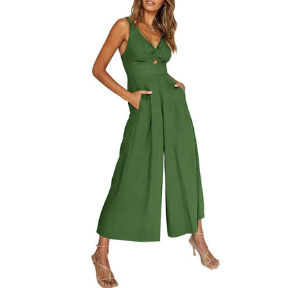 2024 neuer Jumpsuit mit V-Ausschnitt und weitem Bein