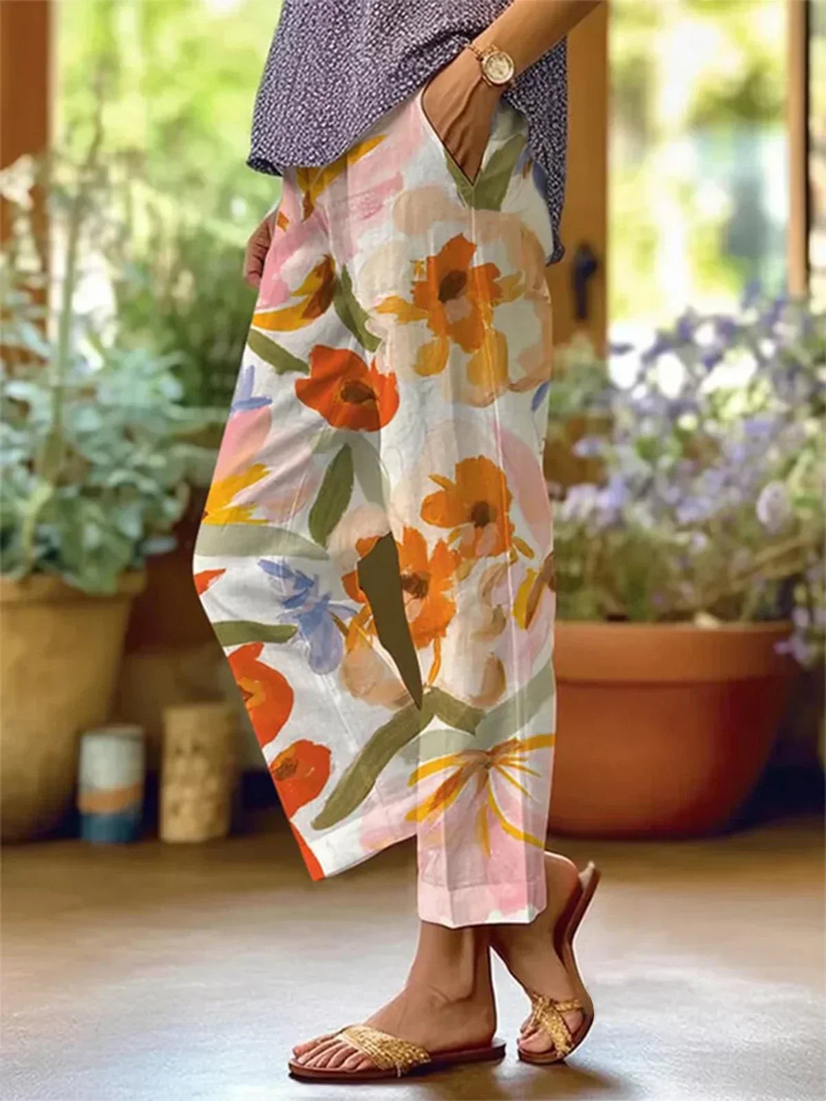 Damenhosen mit Blumenmuster