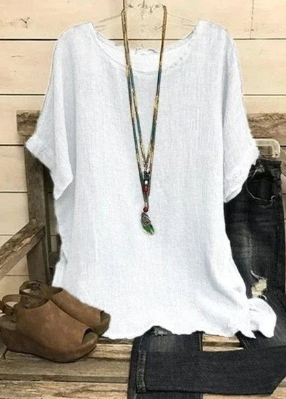 Anna - Bluse mit kurzen Ärmeln und Rundhalsausschnitt, uni