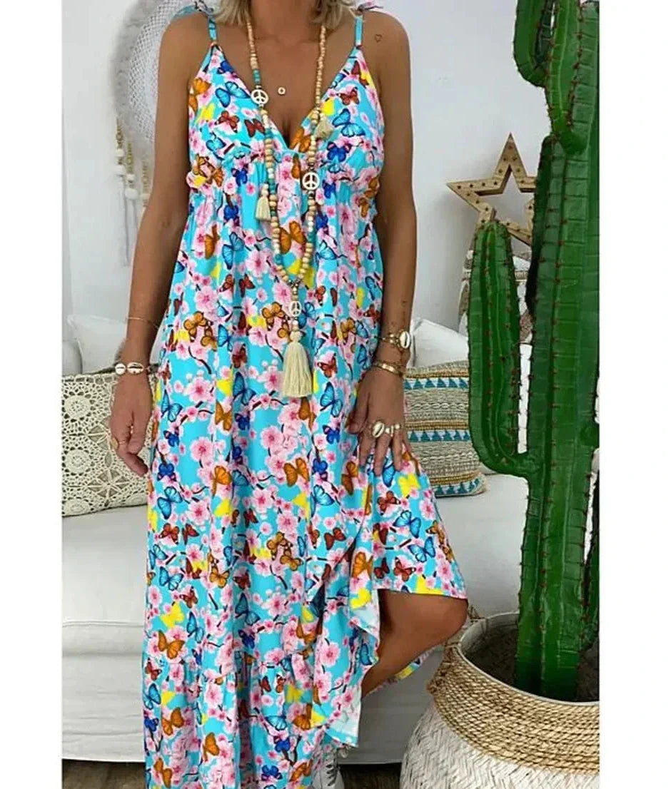 Trägerloses Kleid mit Blumendruck