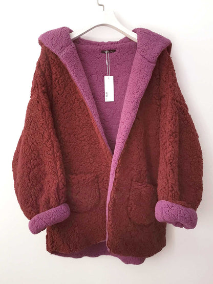 Kuschelige, reversible Oversize-Kapuzenjacke