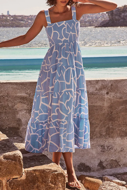 Rhea - Bedruckte Kleider mit dünnen Trägern und urbanen Modepatches