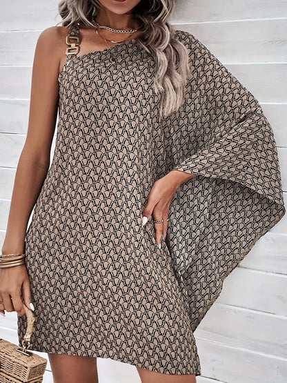 Emily - Asymmetrisches Kleid mit Allover-Druck