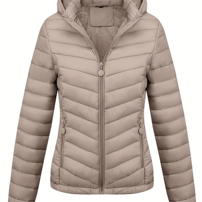 Fien | Kapuzenpuffjacke mit Reißverschluss und schrägen Taschen