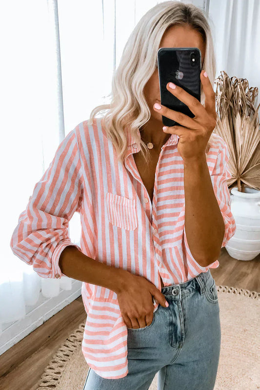 Nina Langarmshirt, Damen - Rosa und klassische Streifen