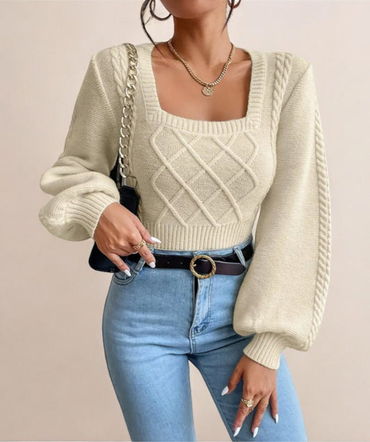 Lily - Strickpullover mit quadratischem Kragen für Frauen