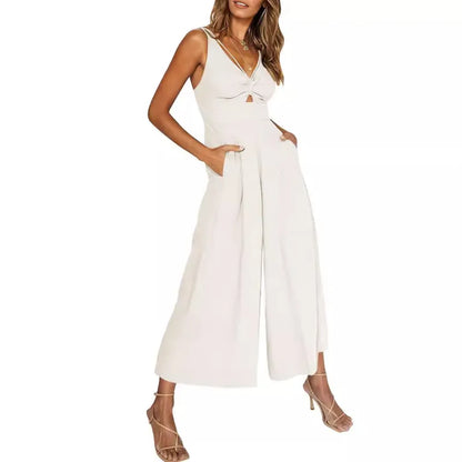 2024 neuer Jumpsuit mit V-Ausschnitt und weitem Bein