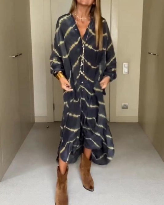 Langes Kleid mit Boho-Streifen