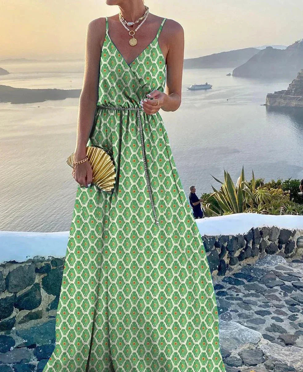 Buntes Maxikleid mit Ausschnitt