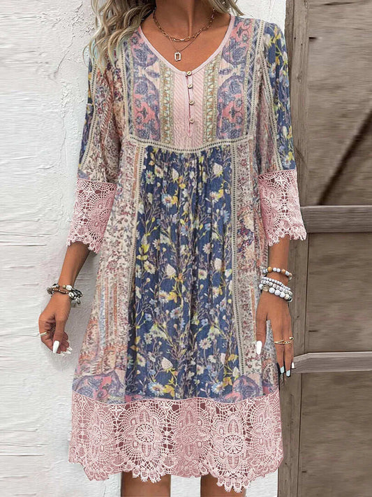 Midi-Kleid im Bohemian-Stil mit zarter Oberflächenbeschaffenheit