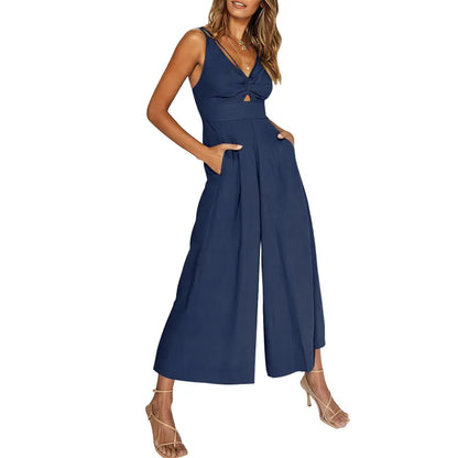 2024 neuer Jumpsuit mit V-Ausschnitt und weitem Bein