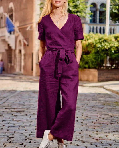 Linn - Jumpsuit mit Gürtel und kurzen Ärmeln