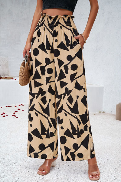 Bedruckte Hose mit weitem Bein, Kittel und Taschen