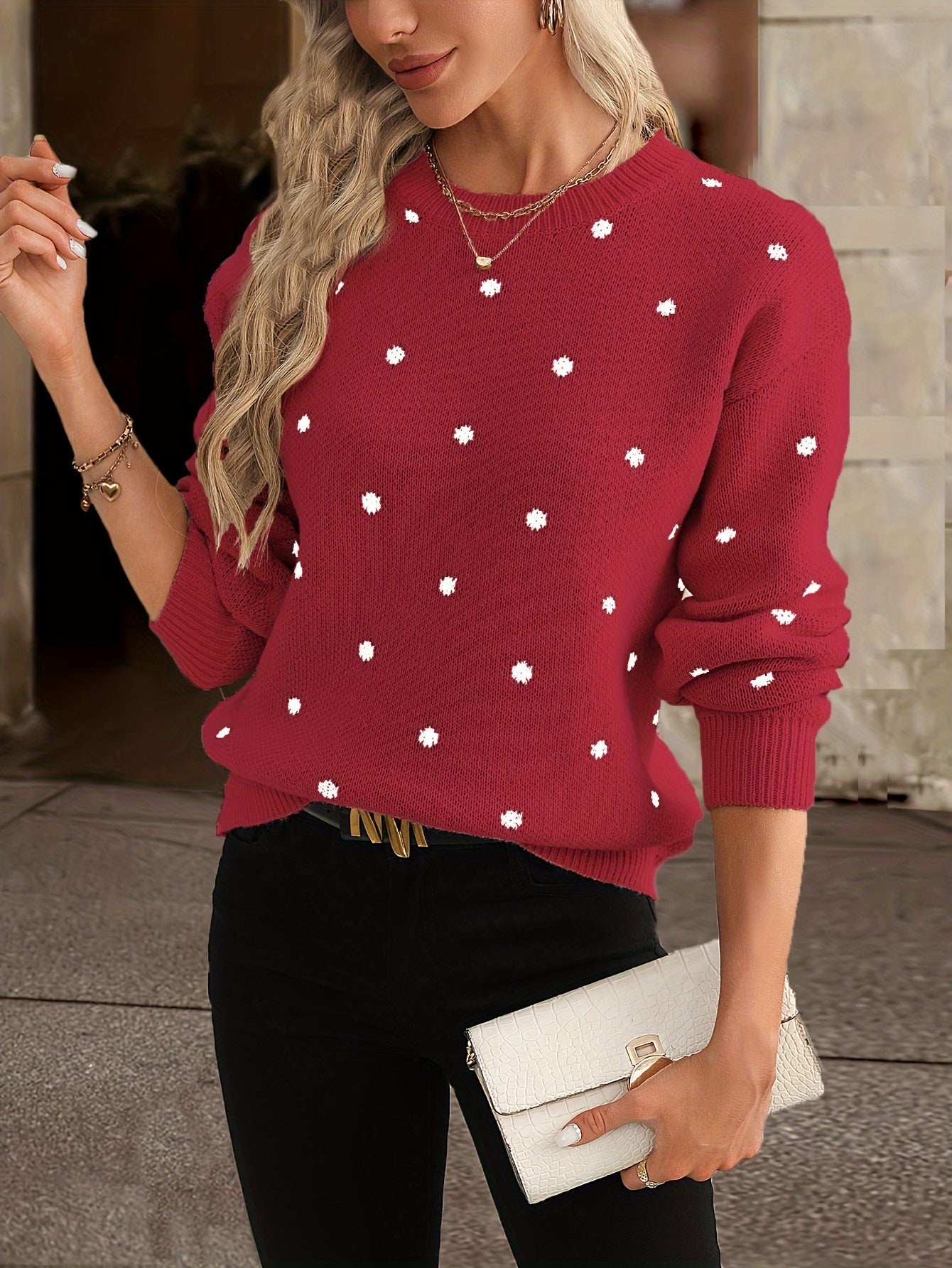Adeline - Strickpullover mit Pünktchenmuster und Rundhalsausschnitt für Frauen